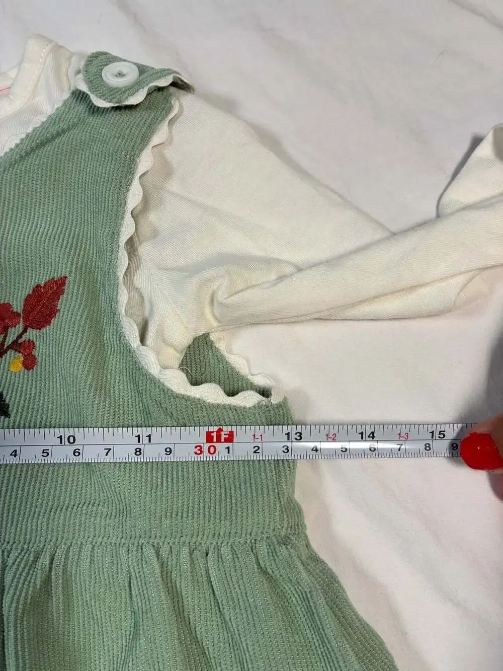 Babyhug Corduroy Sleeveless Frock and Floral Embroidered T-Shirt Set
